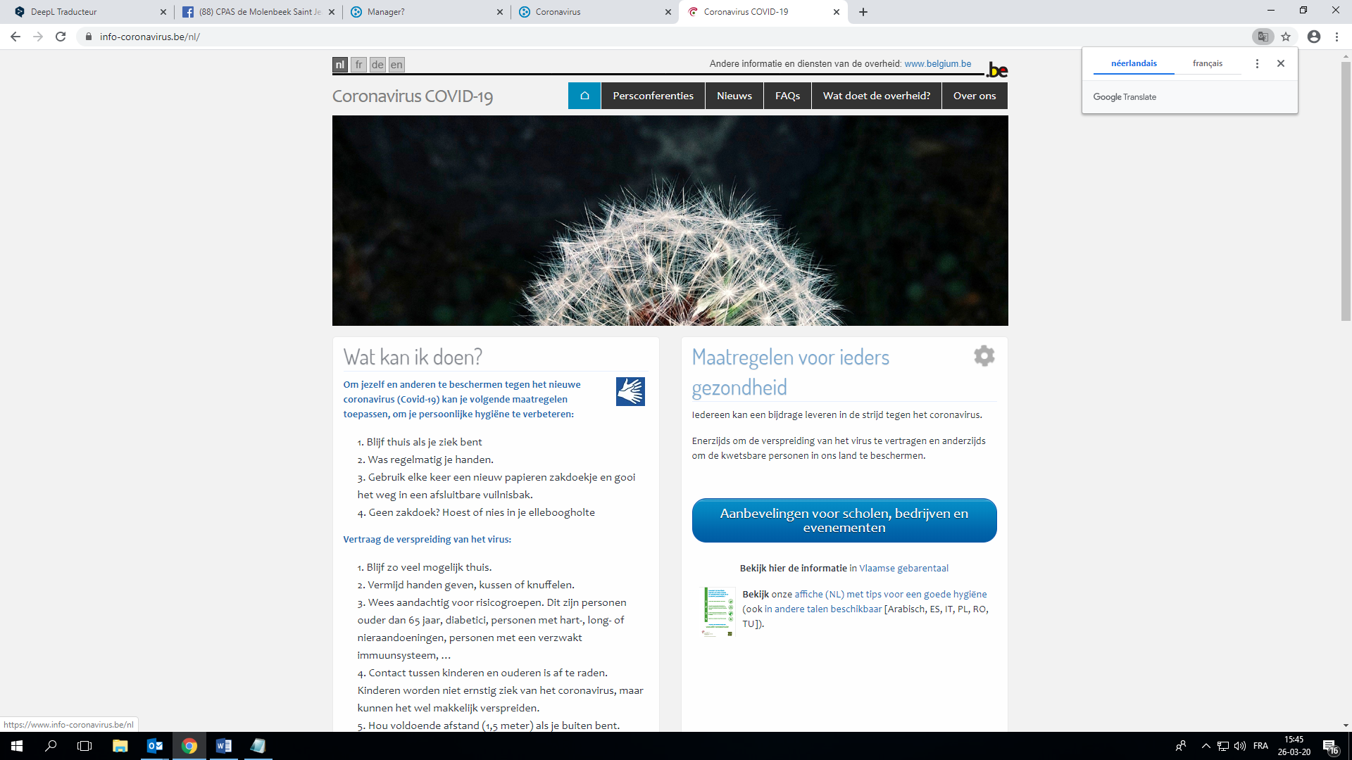 Website FOD Volksgezondheid Corona